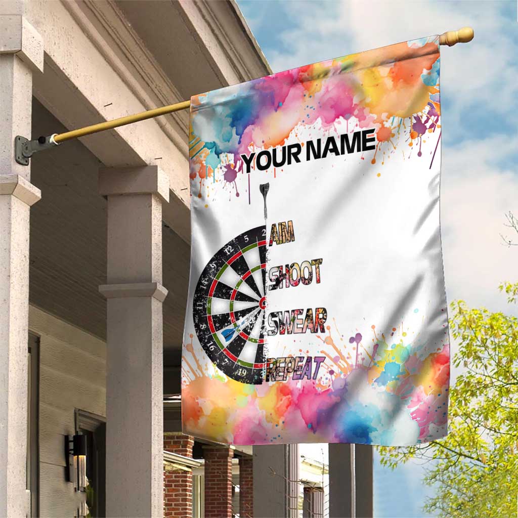 Custom Name Darts Garden Flag Funny Dartboards Colorful Paint Aim Shoot Swear Repeat - Wonder Print Shop