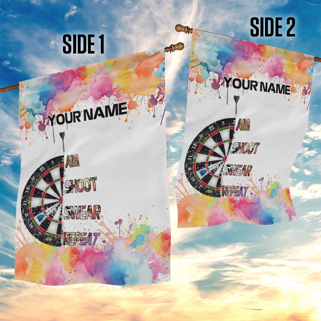 Custom Name Darts Garden Flag Funny Dartboards Colorful Paint Aim Shoot Swear Repeat - Wonder Print Shop