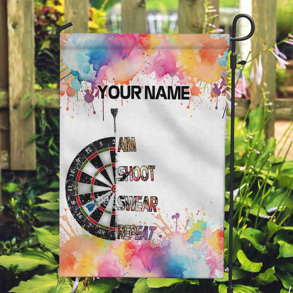 Custom Name Darts Garden Flag Funny Dartboards Colorful Paint Aim Shoot Swear Repeat - Wonder Print Shop