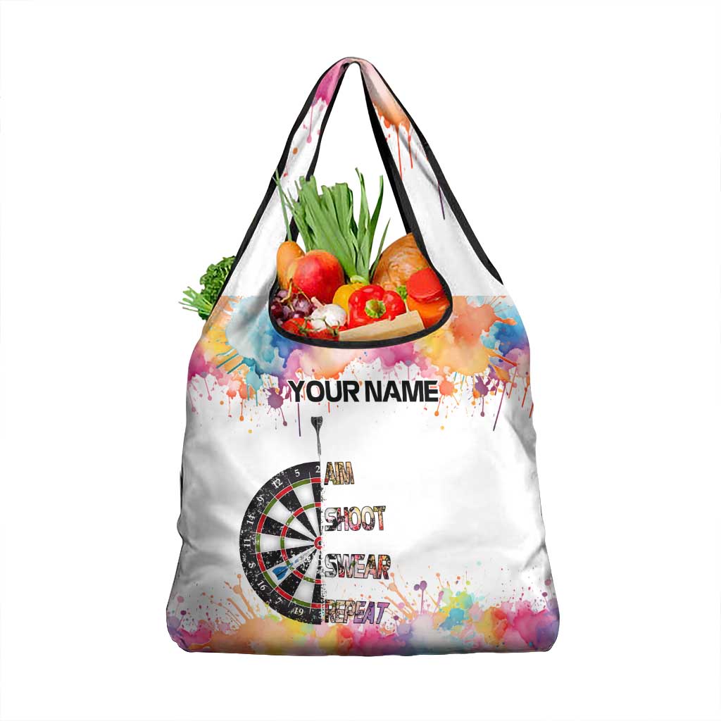 Custom Name Darts Grocery Bag Funny Dartboards Colorful Paint Aim Shoot Swear Repeat - Wonder Print Shop