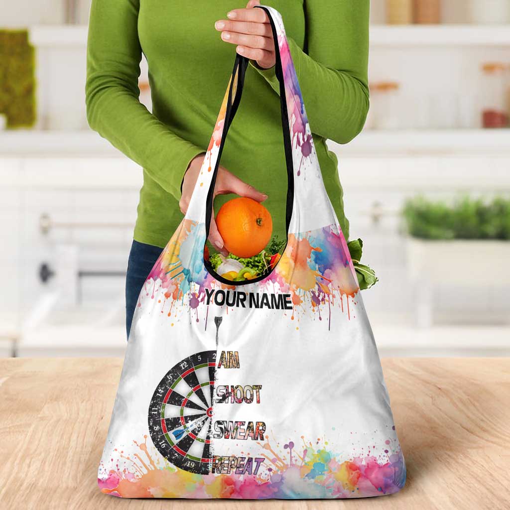 Custom Name Darts Grocery Bag Funny Dartboards Colorful Paint Aim Shoot Swear Repeat - Wonder Print Shop