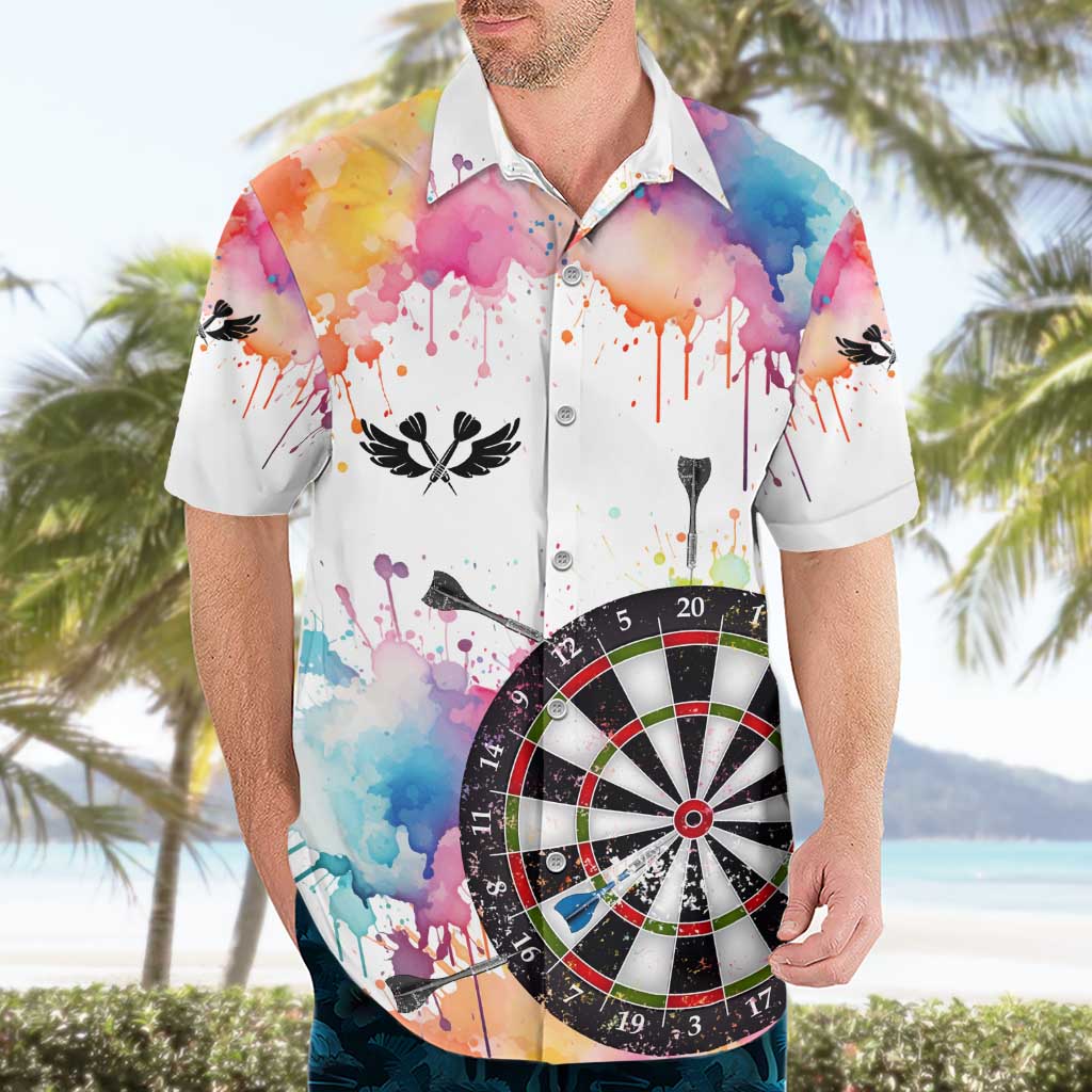 Custom Name Darts Hawaiian Shirt Funny Dartboards Colorful Paint Aim Shoot Swear Repeat - Wonder Print Shop