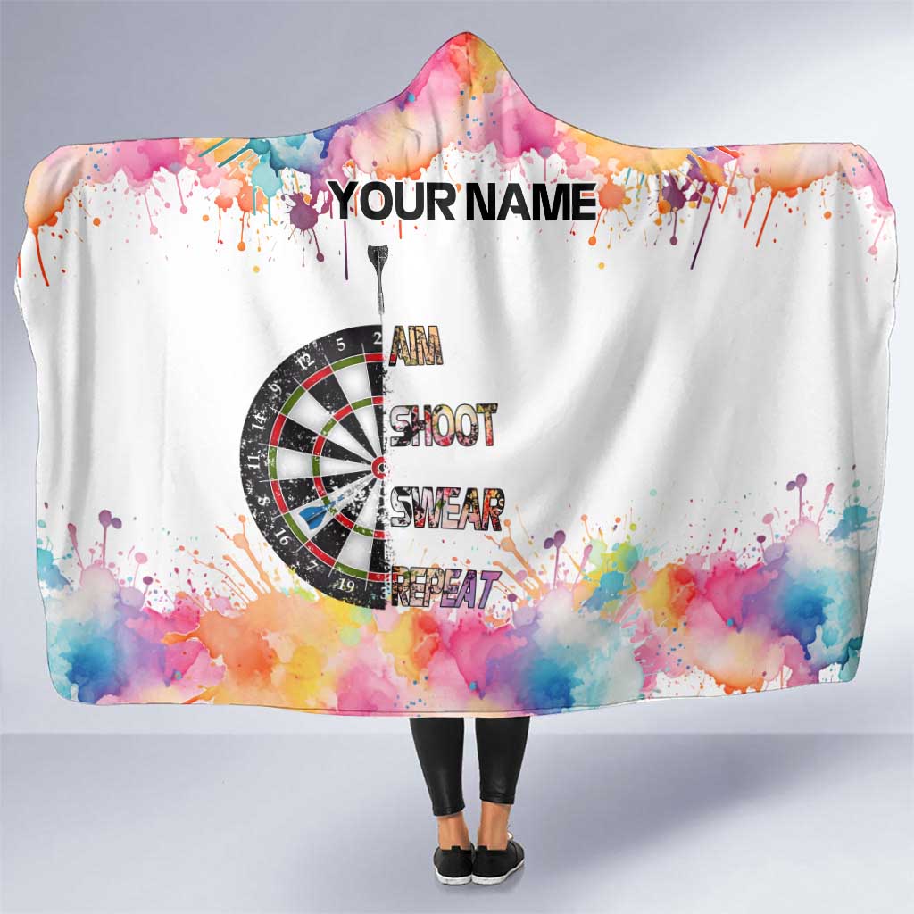 Custom Name Darts Hooded Blanket Funny Dartboards Colorful Paint Aim Shoot Swear Repeat - Wonder Print Shop