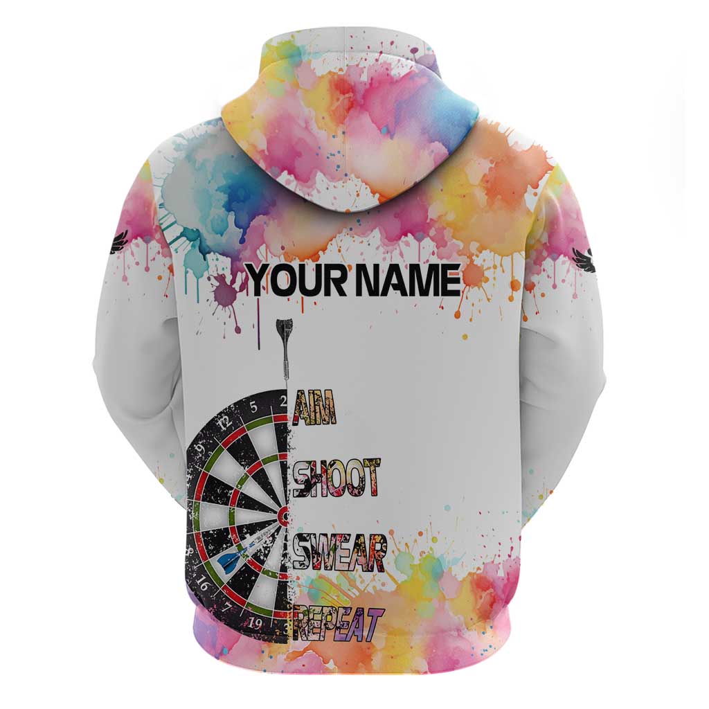 Custom Name Darts Hoodie Funny Dartboards Colorful Paint Aim Shoot Swear Repeat - Wonder Print Shop