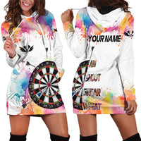 Custom Name Darts Hoodie Dress Funny Dartboards Colorful Paint Aim Shoot Swear Repeat - Wonder Print Shop