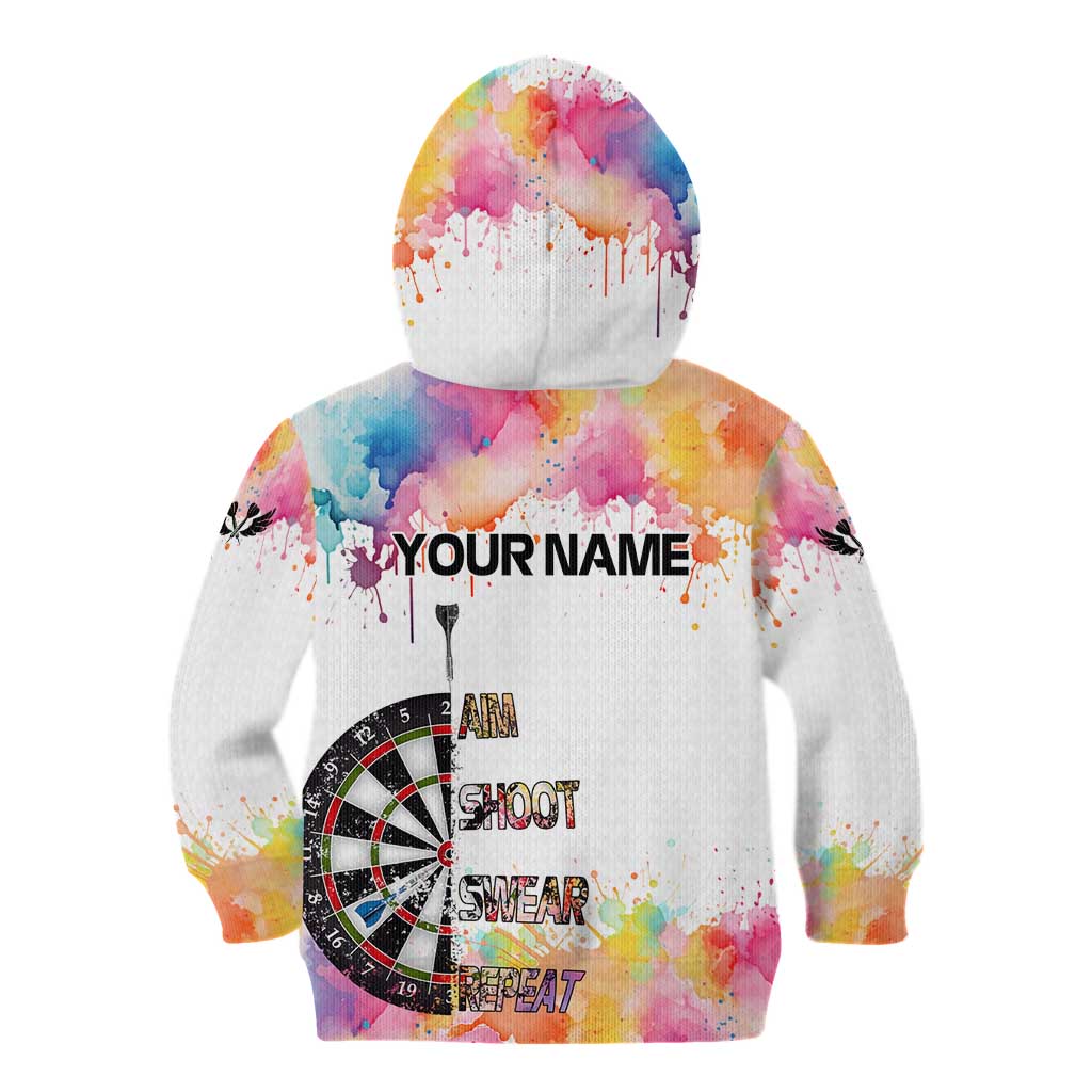 Custom Name Darts Kid Hoodie Funny Dartboards Colorful Paint Aim Shoot Swear Repeat - Wonder Print Shop