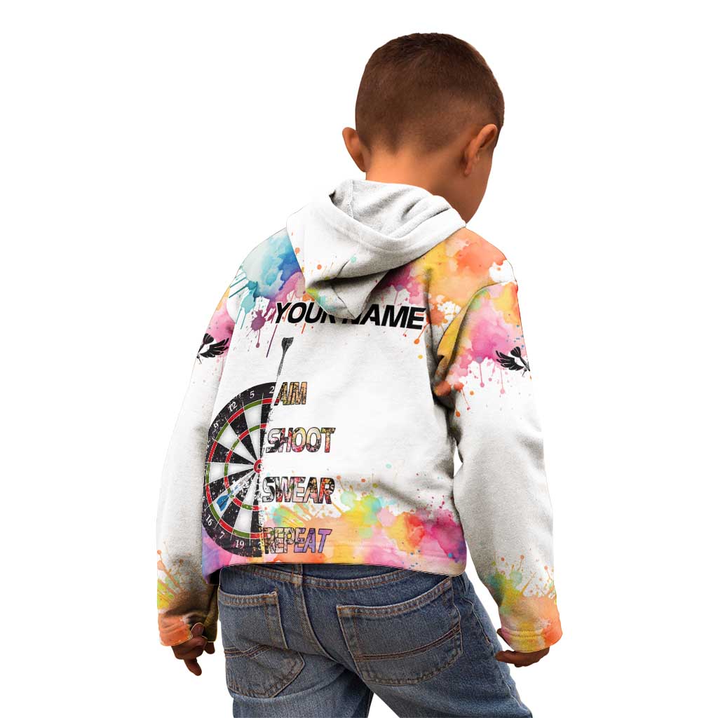 Custom Name Darts Kid Hoodie Funny Dartboards Colorful Paint Aim Shoot Swear Repeat - Wonder Print Shop