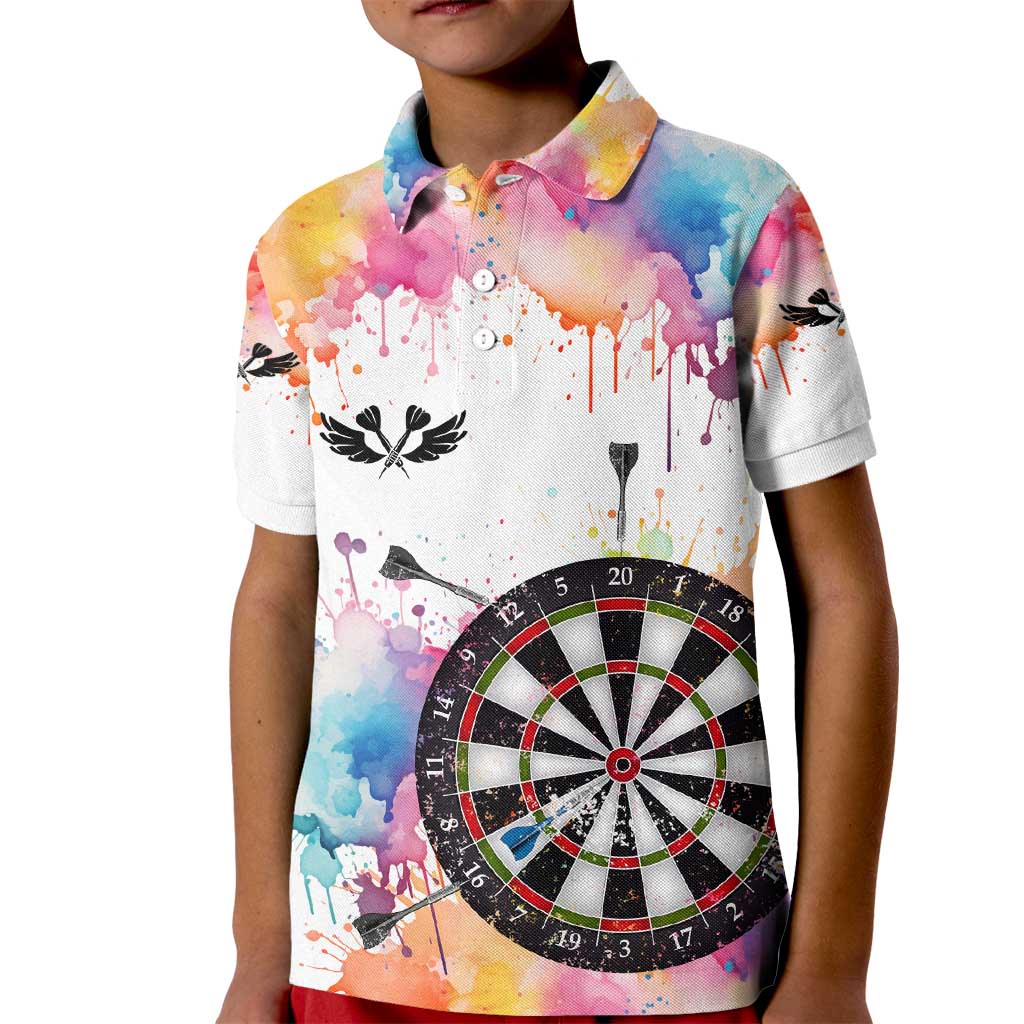 Custom Name Darts Kid Polo Shirt Funny Dartboards Colorful Paint Aim Shoot Swear Repeat - Wonder Print Shop