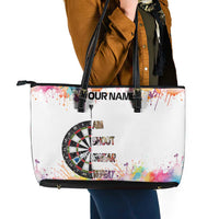Custom Name Darts Leather Tote Bag Funny Dartboards Colorful Paint Aim Shoot Swear Repeat - Wonder Print Shop
