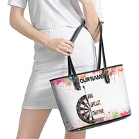 Custom Name Darts Leather Tote Bag Funny Dartboards Colorful Paint Aim Shoot Swear Repeat - Wonder Print Shop