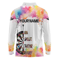 Custom Name Darts Long Sleeve Polo Shirt Funny Dartboards Colorful Paint Aim Shoot Swear Repeat - Wonder Print Shop