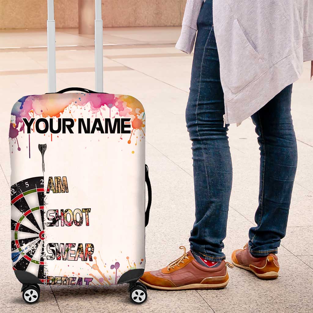 Custom Name Darts Luggage Cover Funny Dartboards Colorful Paint Aim Shoot Swear Repeat - Wonder Print Shop
