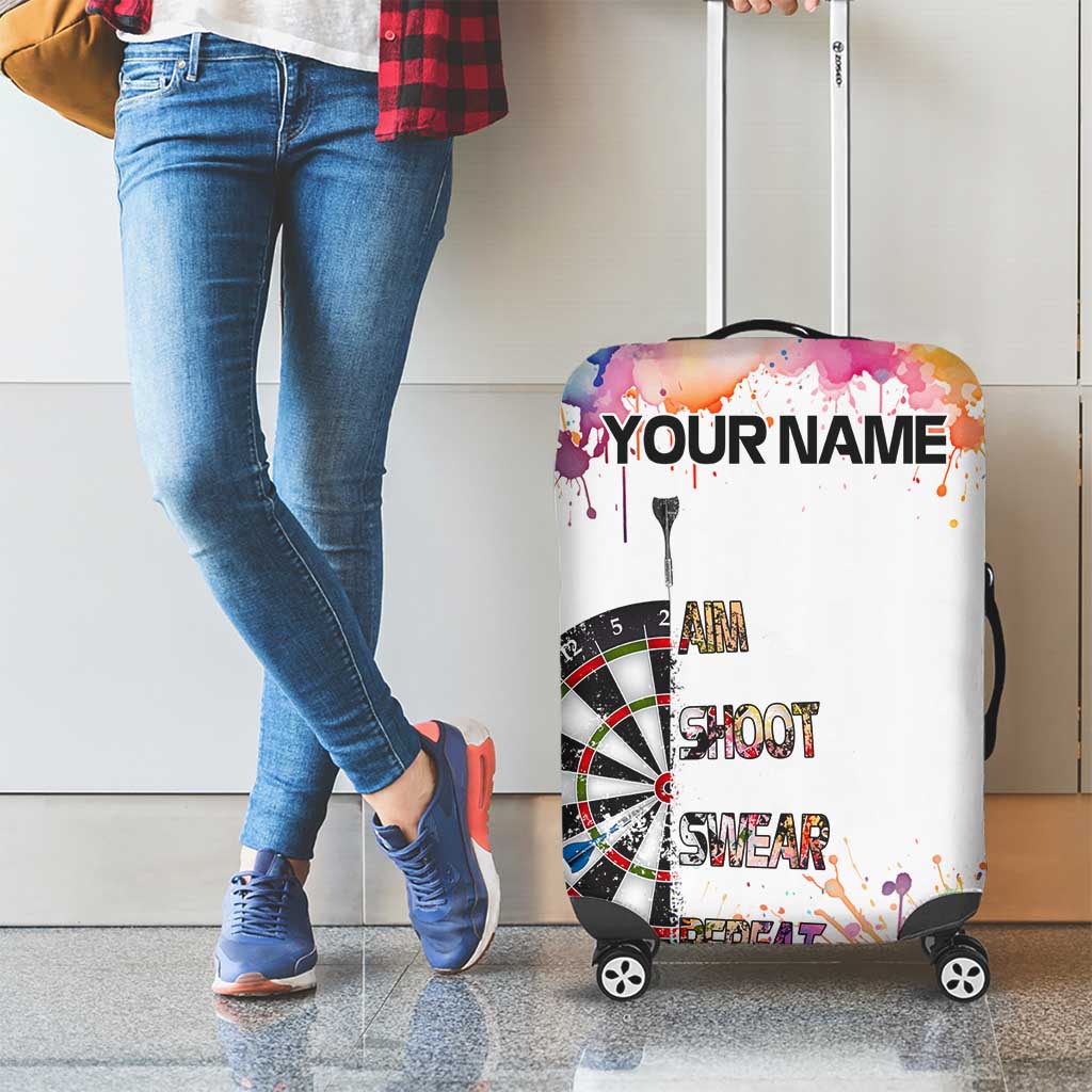 Custom Name Darts Luggage Cover Funny Dartboards Colorful Paint Aim Shoot Swear Repeat - Wonder Print Shop