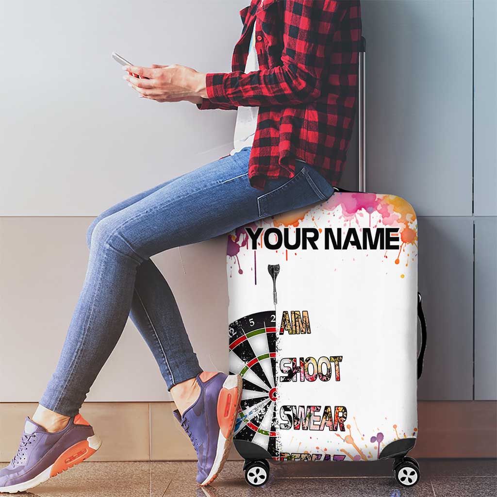 Custom Name Darts Luggage Cover Funny Dartboards Colorful Paint Aim Shoot Swear Repeat - Wonder Print Shop