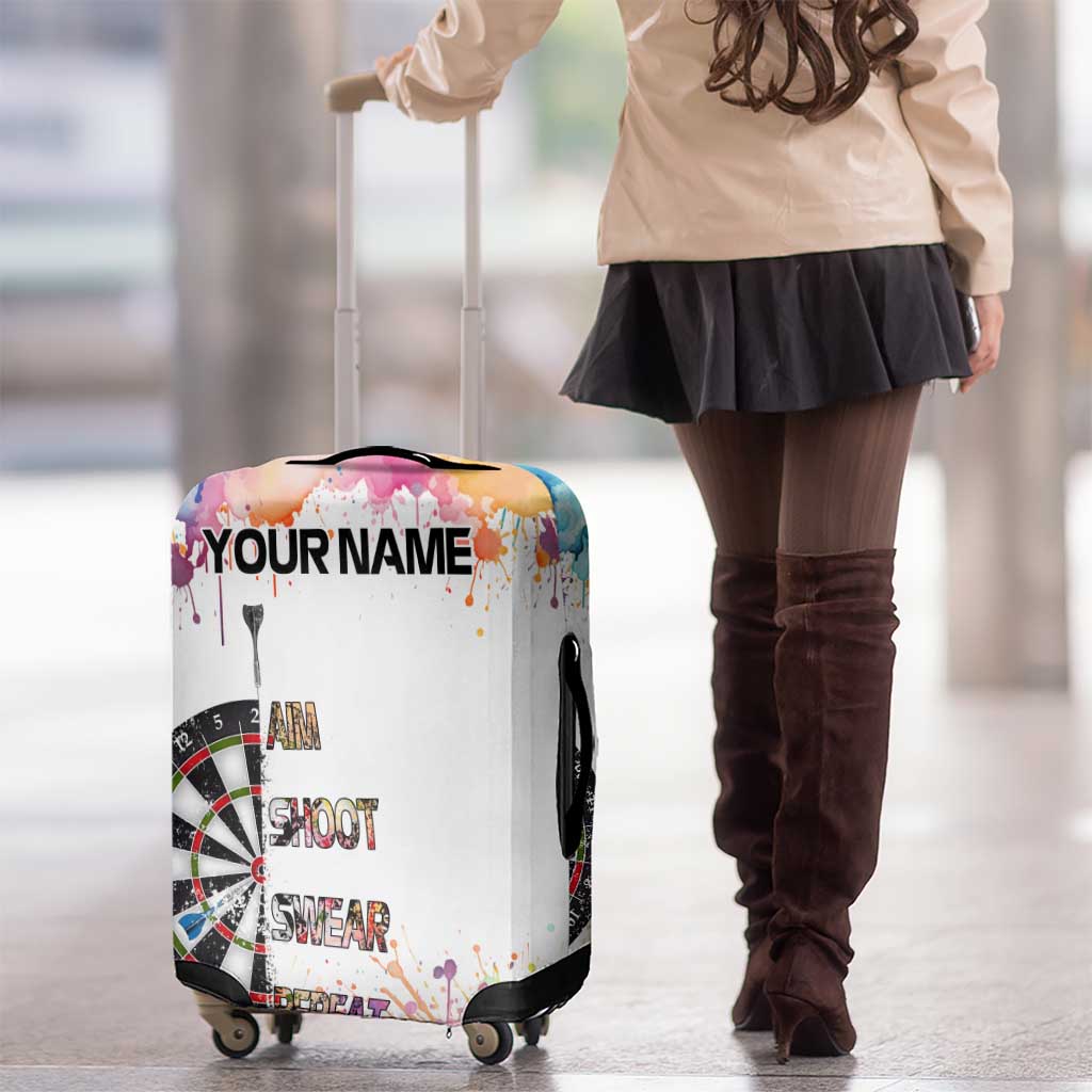 Custom Name Darts Luggage Cover Funny Dartboards Colorful Paint Aim Shoot Swear Repeat - Wonder Print Shop