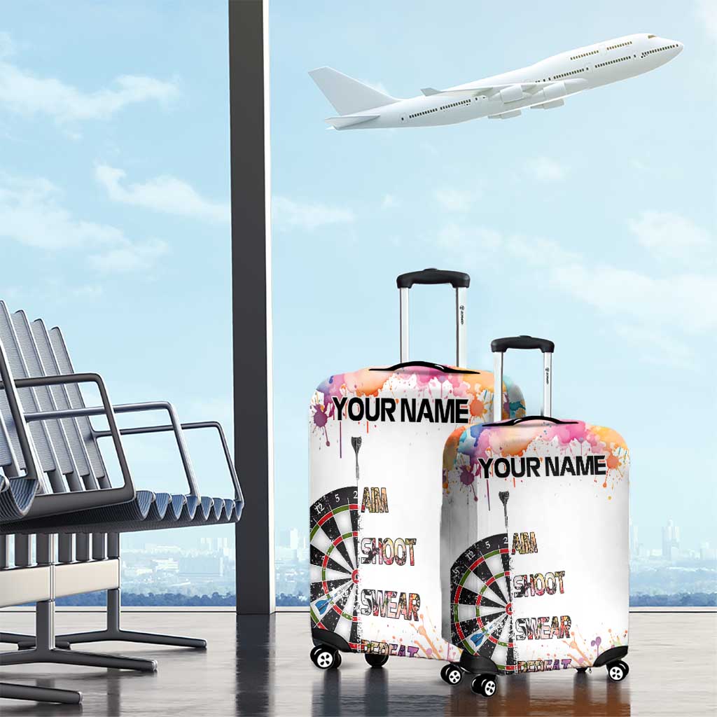 Custom Name Darts Luggage Cover Funny Dartboards Colorful Paint Aim Shoot Swear Repeat - Wonder Print Shop