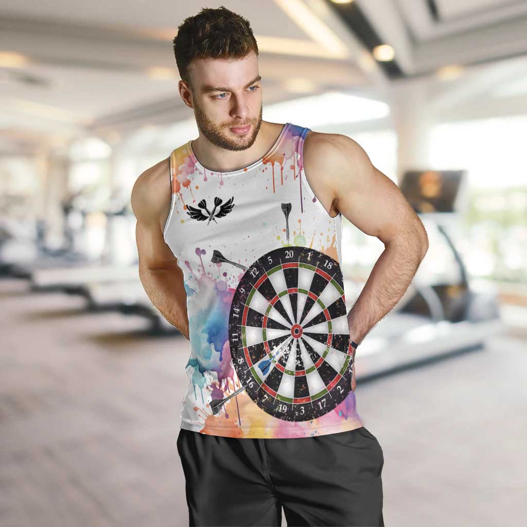 Custom Name Darts Men Tank Top Funny Dartboards Colorful Paint Aim Shoot Swear Repeat - Wonder Print Shop