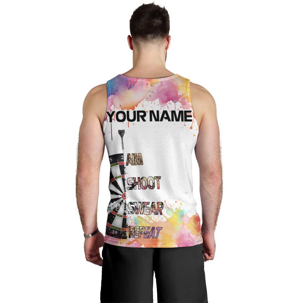 Custom Name Darts Men Tank Top Funny Dartboards Colorful Paint Aim Shoot Swear Repeat - Wonder Print Shop
