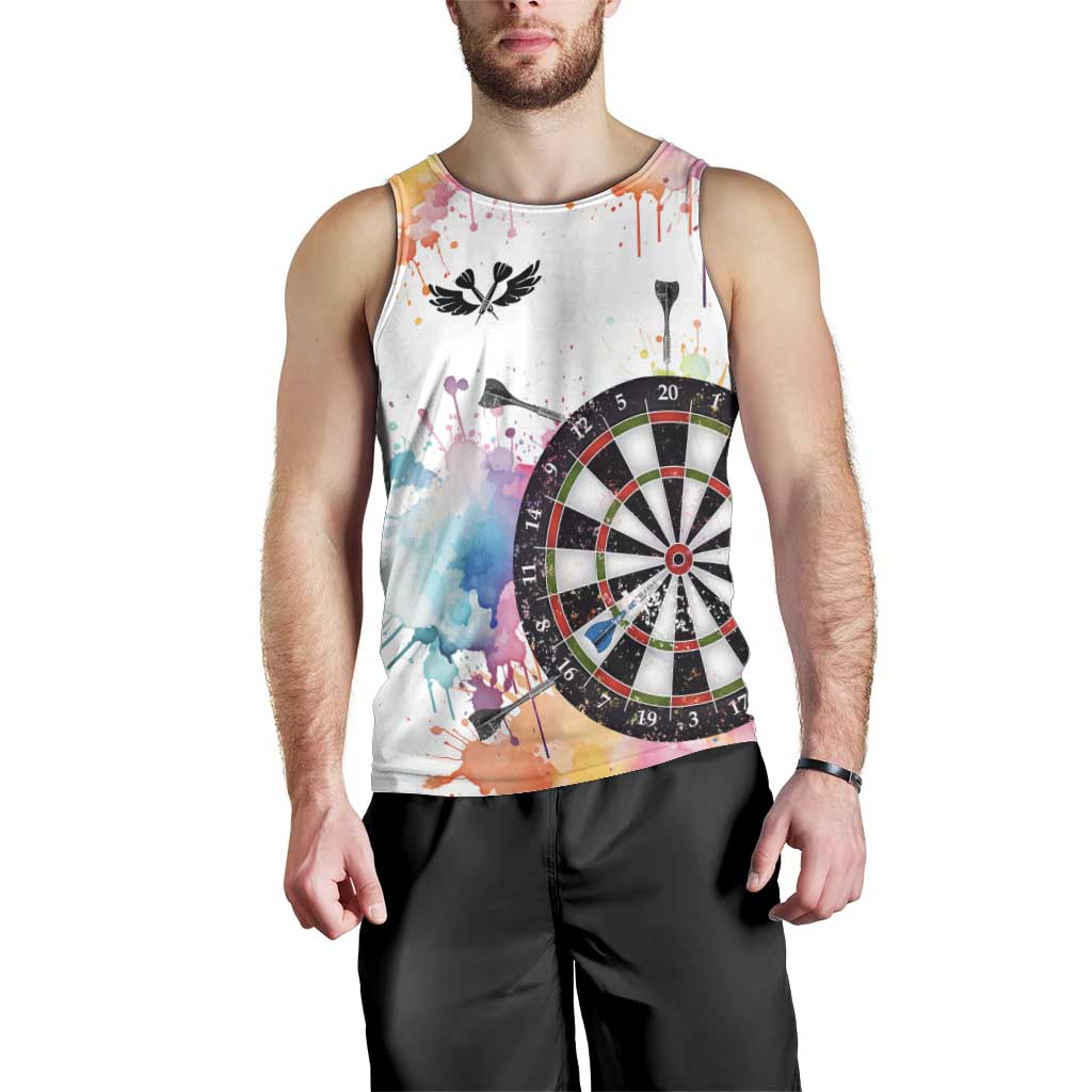 Custom Name Darts Men Tank Top Funny Dartboards Colorful Paint Aim Shoot Swear Repeat - Wonder Print Shop