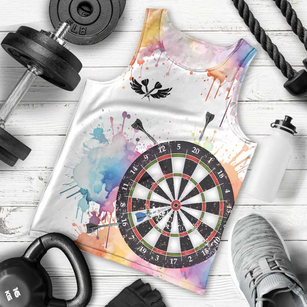 Custom Name Darts Men Tank Top Funny Dartboards Colorful Paint Aim Shoot Swear Repeat - Wonder Print Shop