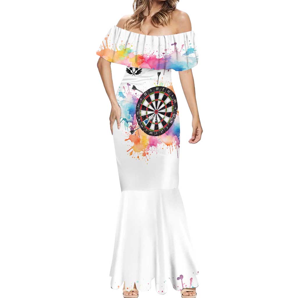 Custom Name Darts Mermaid Dress Funny Dartboards Colorful Paint Aim Shoot Swear Repeat - Wonder Print Shop
