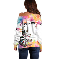 Custom Name Darts Off Shoulder Sweater Funny Dartboards Colorful Paint Aim Shoot Swear Repeat - Wonder Print Shop