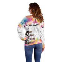Custom Name Darts Off Shoulder Sweater Funny Dartboards Colorful Paint Aim Shoot Swear Repeat - Wonder Print Shop