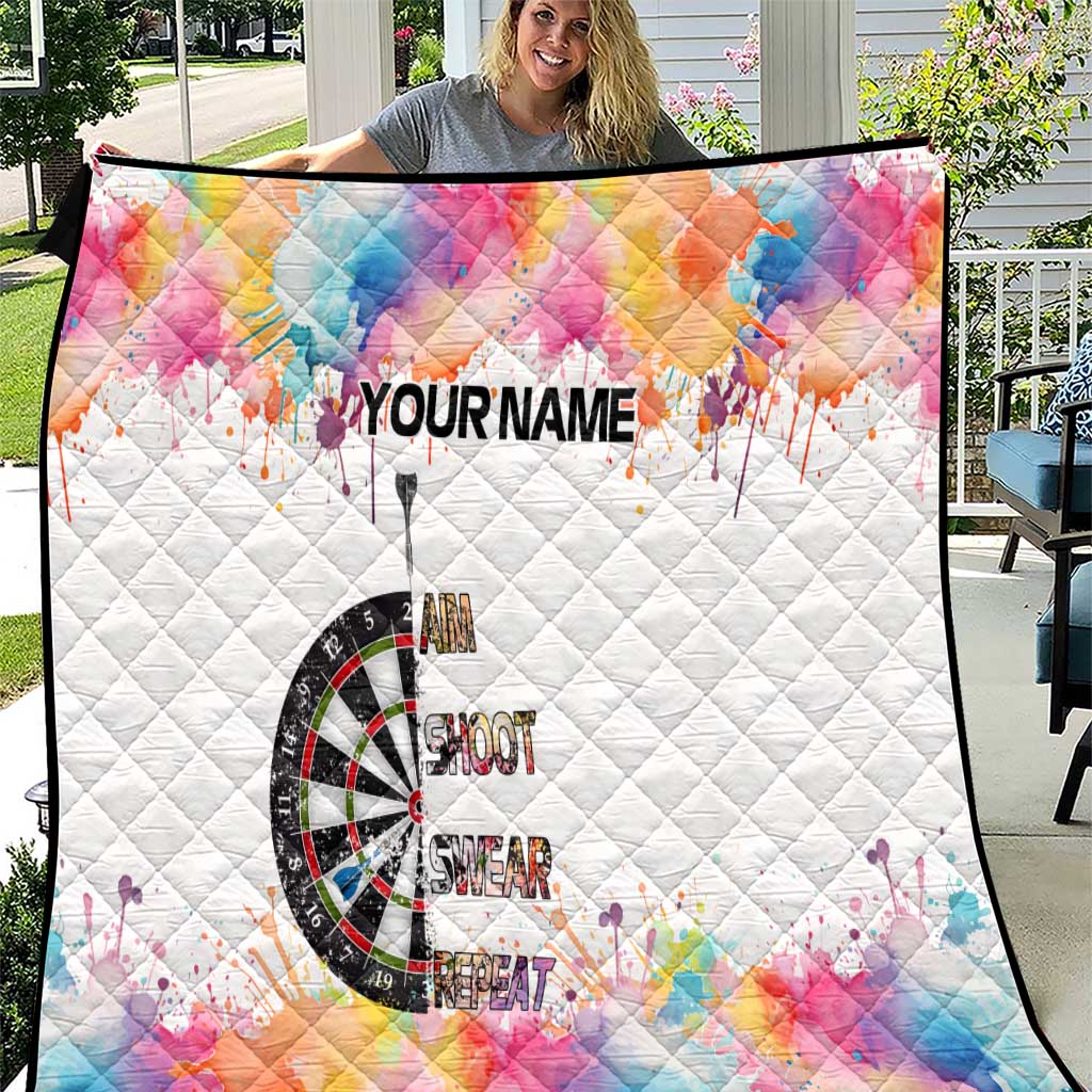 Custom Name Darts Quilt Funny Dartboards Colorful Paint Aim Shoot Swear Repeat - Wonder Print Shop