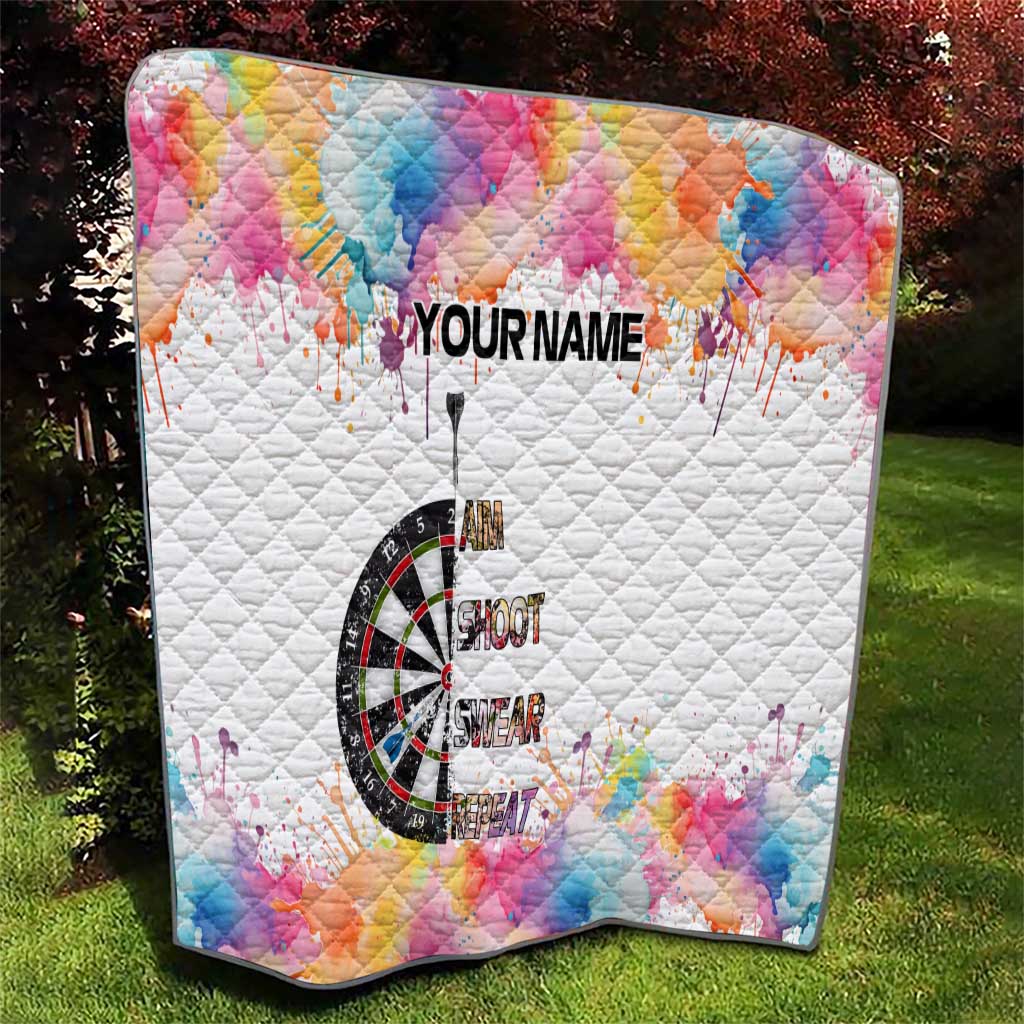 Custom Name Darts Quilt Funny Dartboards Colorful Paint Aim Shoot Swear Repeat - Wonder Print Shop
