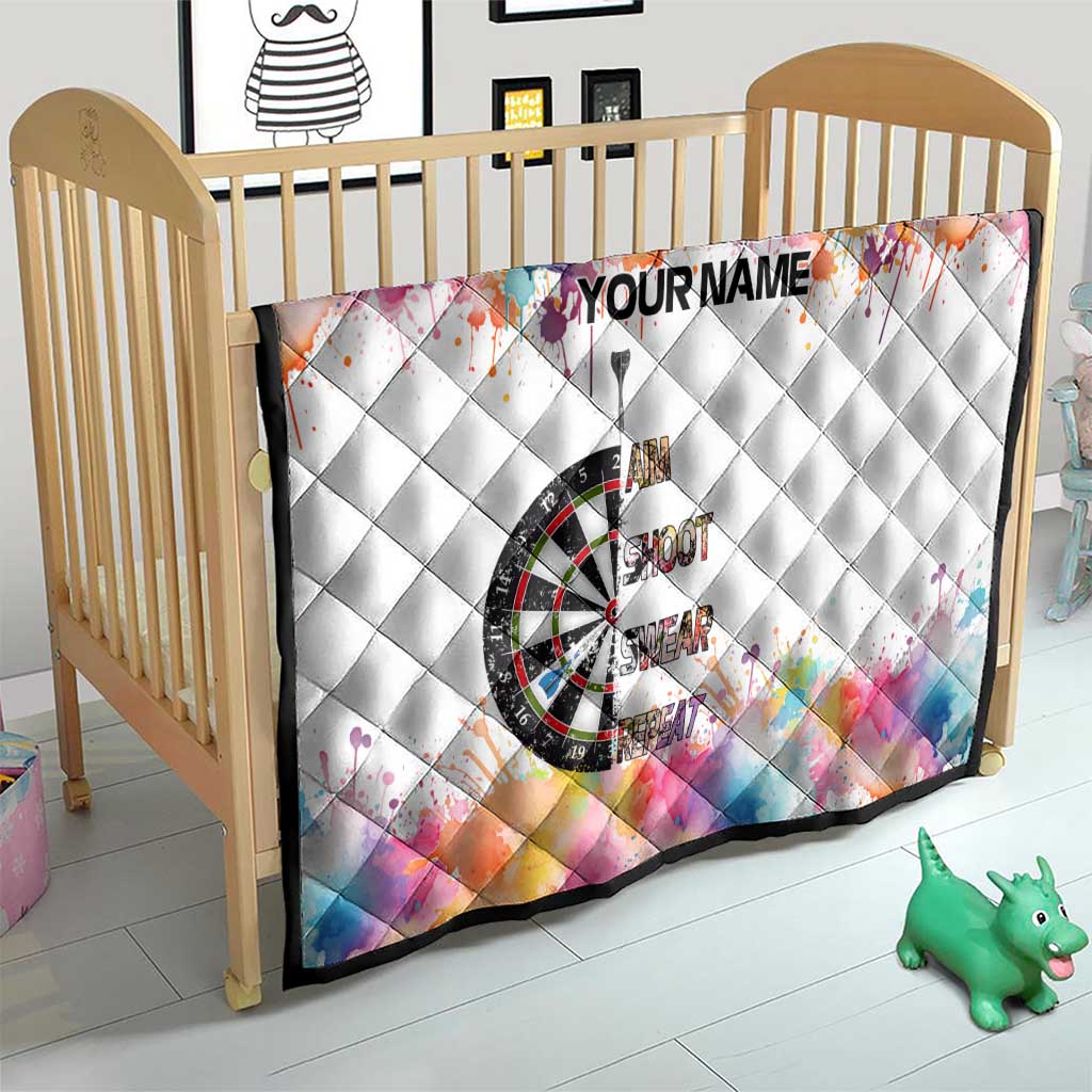 Custom Name Darts Quilt Funny Dartboards Colorful Paint Aim Shoot Swear Repeat - Wonder Print Shop