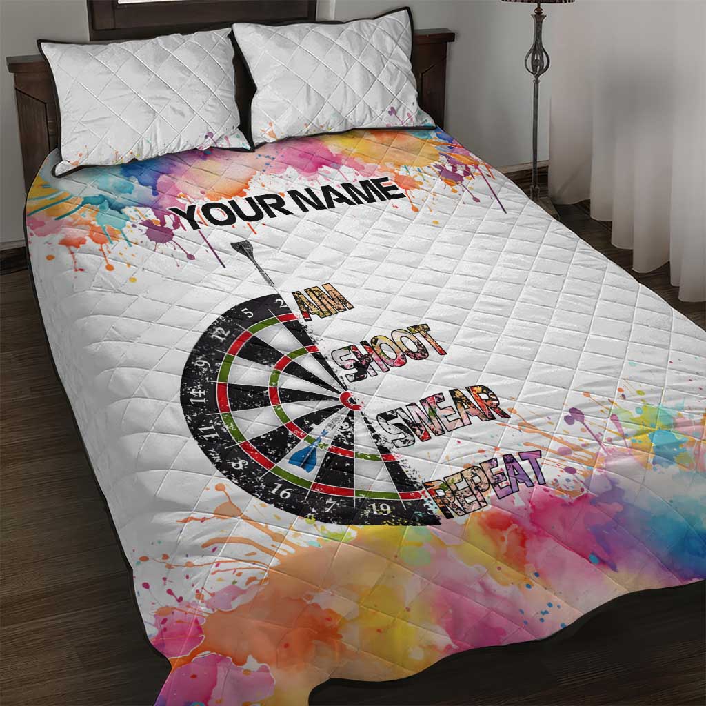 Custom Name Darts Quilt Bed Set Funny Dartboards Colorful Paint Aim Shoot Swear Repeat - Wonder Print Shop