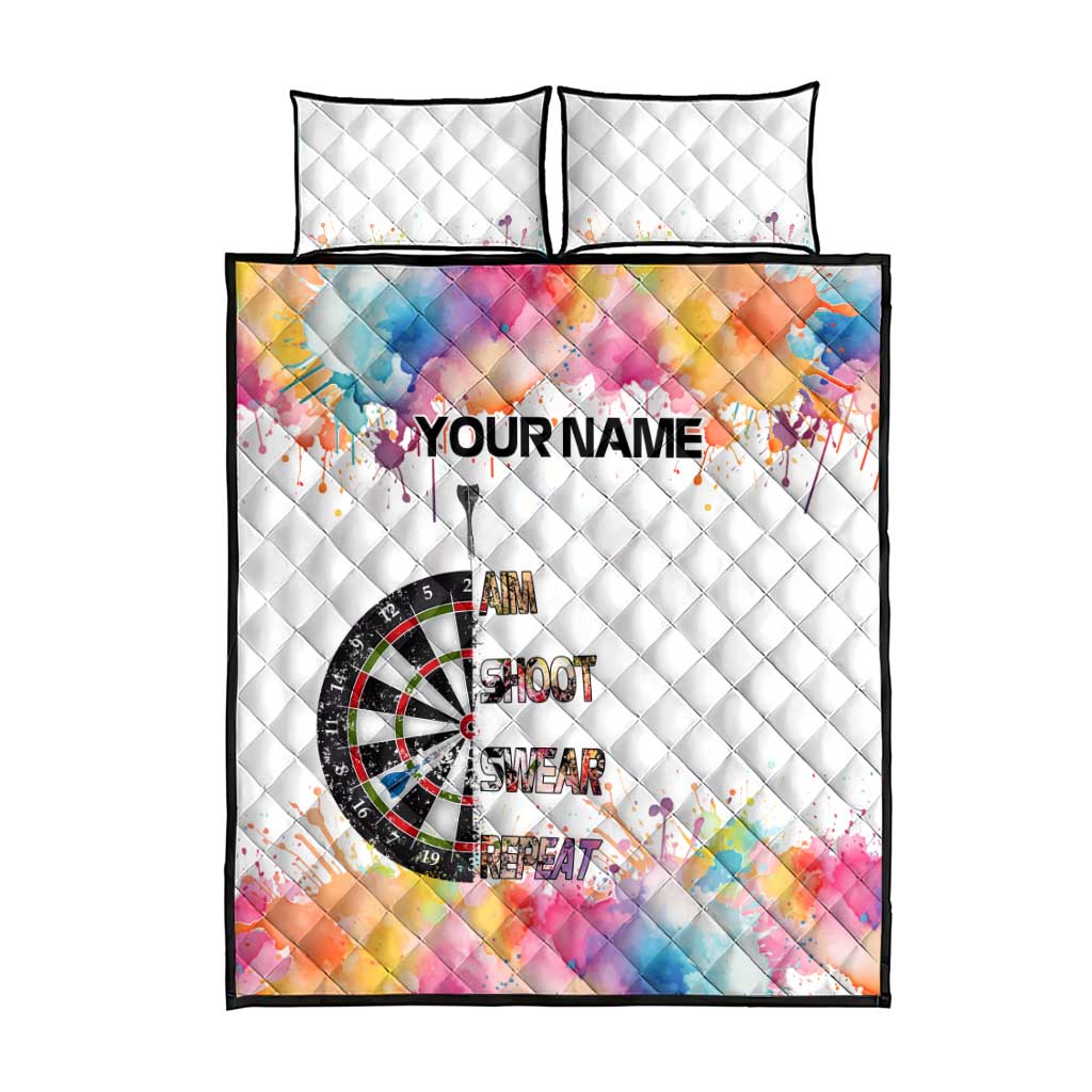 Custom Name Darts Quilt Bed Set Funny Dartboards Colorful Paint Aim Shoot Swear Repeat - Wonder Print Shop