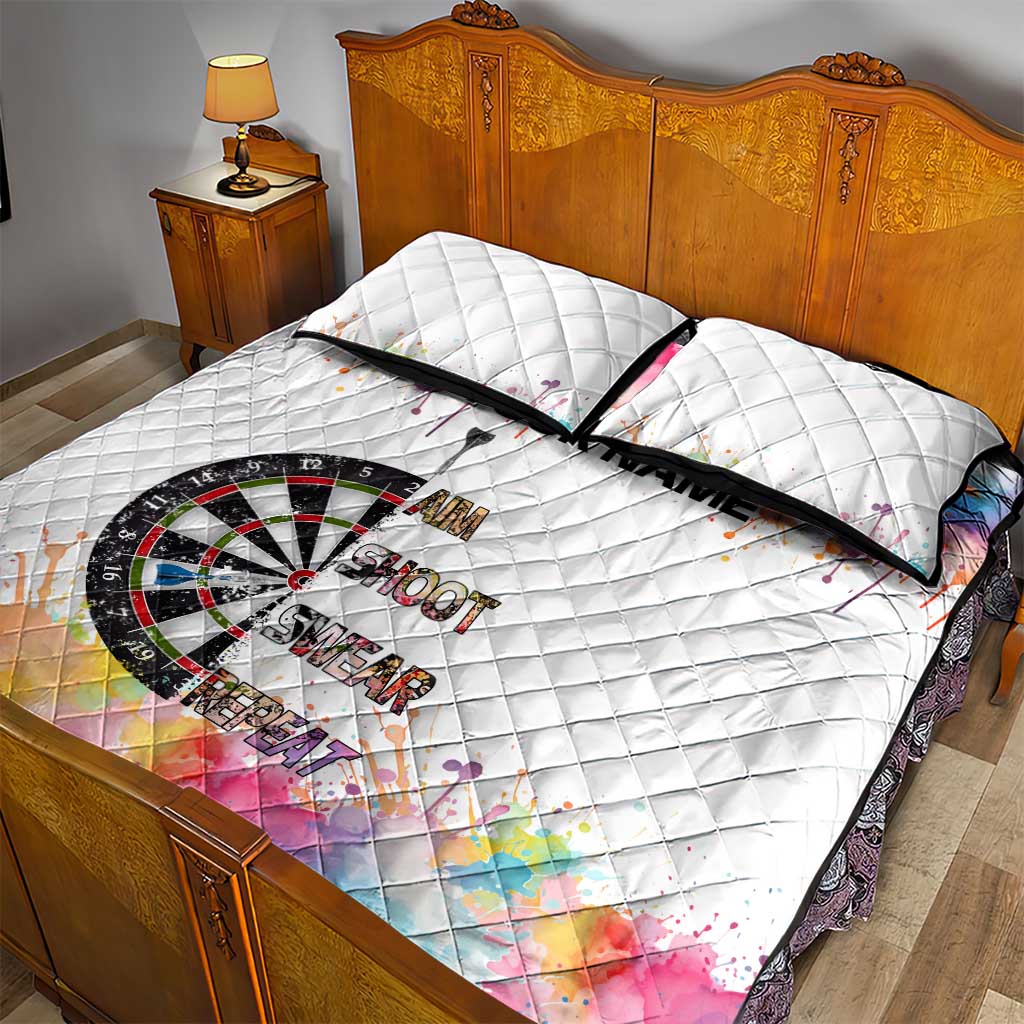 Custom Name Darts Quilt Bed Set Funny Dartboards Colorful Paint Aim Shoot Swear Repeat - Wonder Print Shop