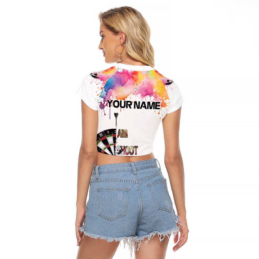 Custom Name Darts Raglan Cropped T Shirt Funny Dartboards Colorful Paint Aim Shoot Swear Repeat - Wonder Print Shop