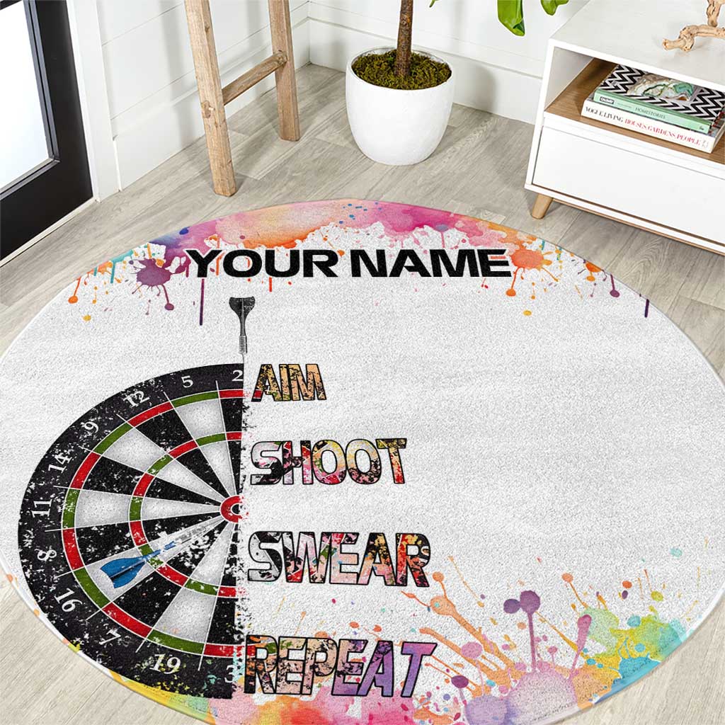 Custom Name Darts Round Carpet Funny Dartboards Colorful Paint Aim Shoot Swear Repeat - Wonder Print Shop