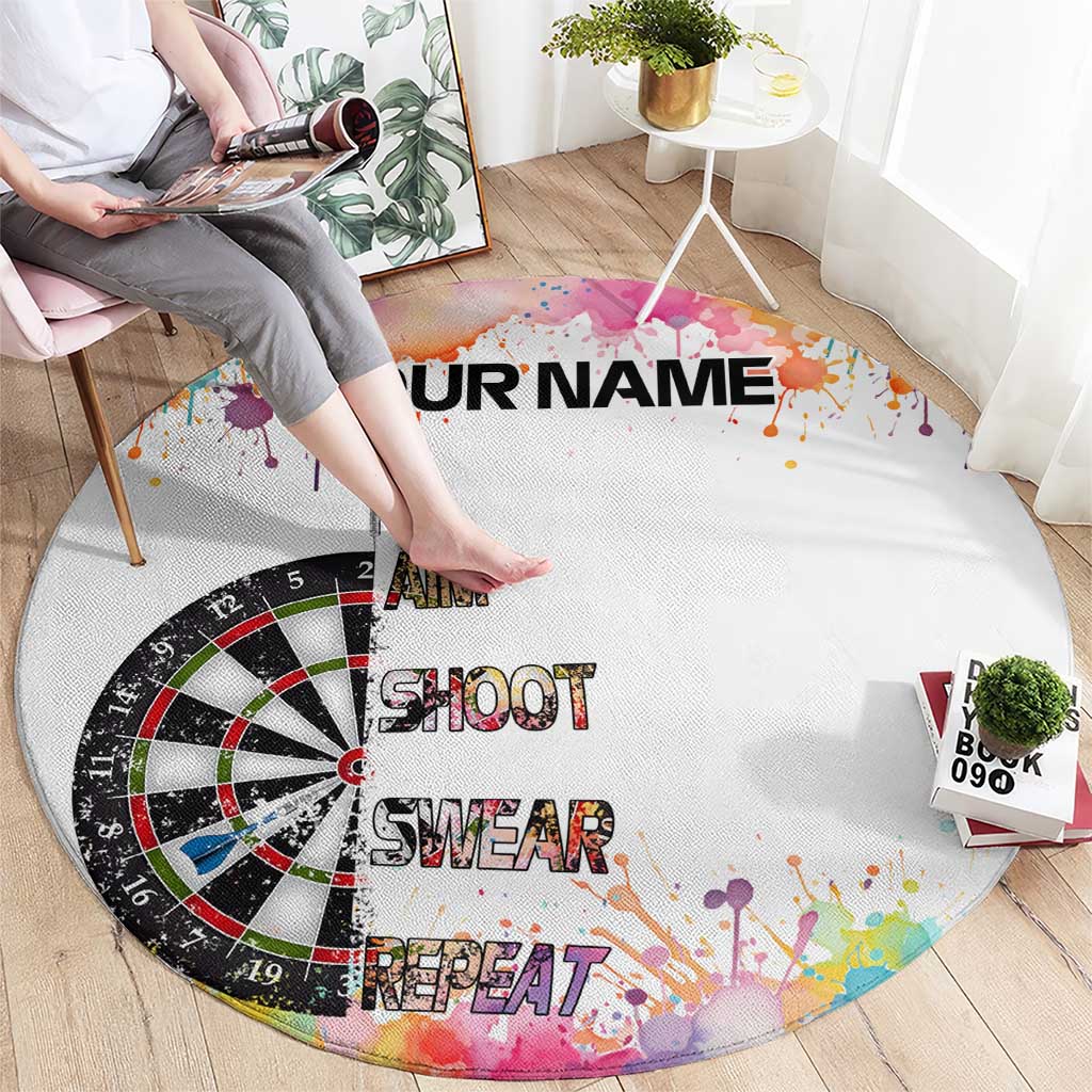 Custom Name Darts Round Carpet Funny Dartboards Colorful Paint Aim Shoot Swear Repeat - Wonder Print Shop