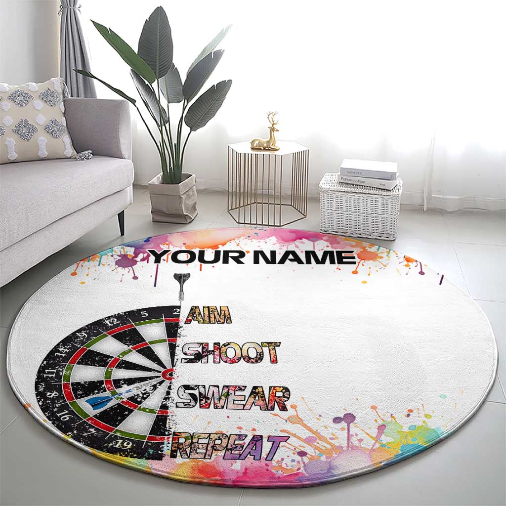 Custom Name Darts Round Carpet Funny Dartboards Colorful Paint Aim Shoot Swear Repeat - Wonder Print Shop