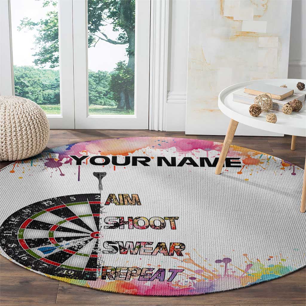 Custom Name Darts Round Carpet Funny Dartboards Colorful Paint Aim Shoot Swear Repeat - Wonder Print Shop