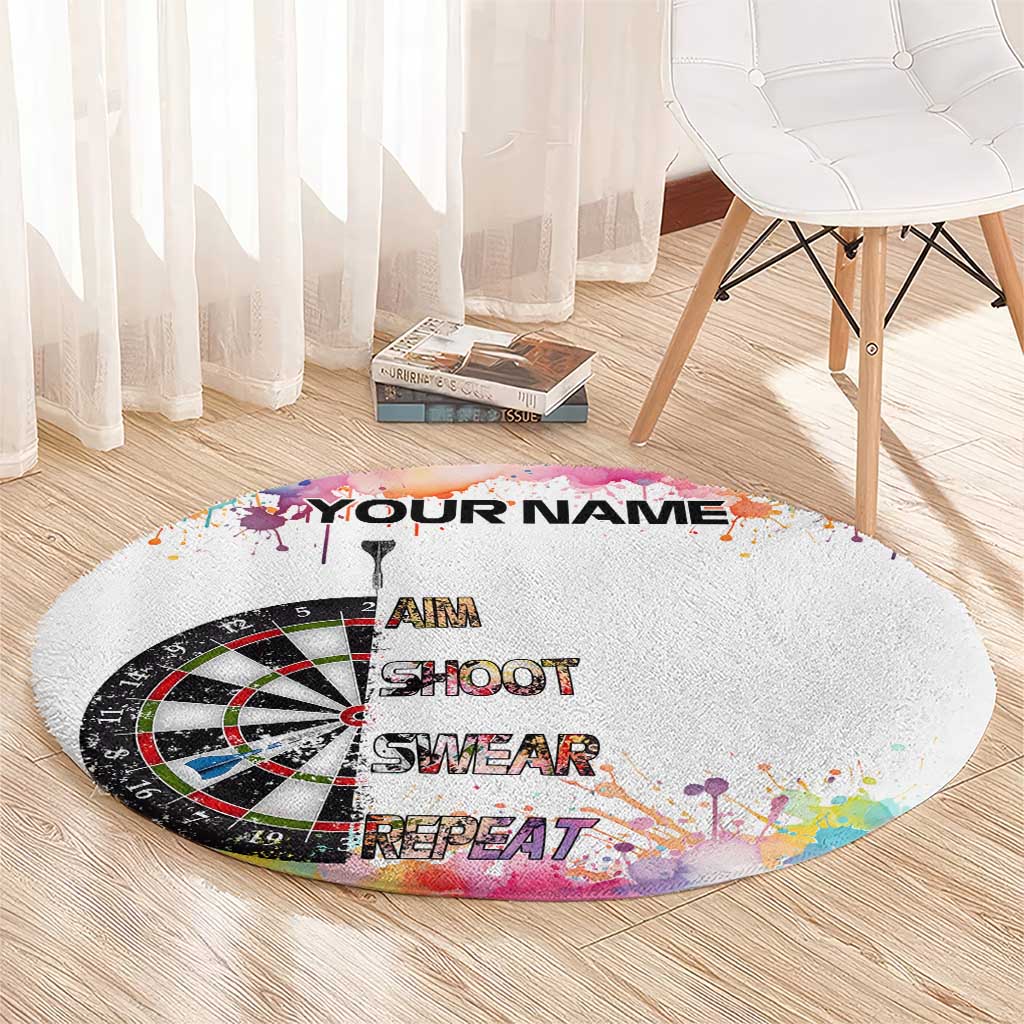 Custom Name Darts Round Carpet Funny Dartboards Colorful Paint Aim Shoot Swear Repeat - Wonder Print Shop