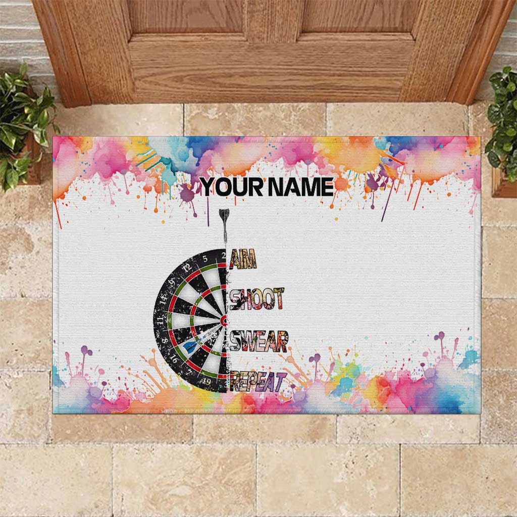 Custom Name Darts Rubber Doormat Funny Dartboards Colorful Paint Aim Shoot Swear Repeat - Wonder Print Shop