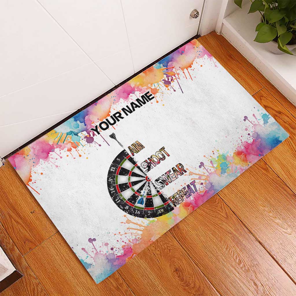 Custom Name Darts Rubber Doormat Funny Dartboards Colorful Paint Aim Shoot Swear Repeat - Wonder Print Shop