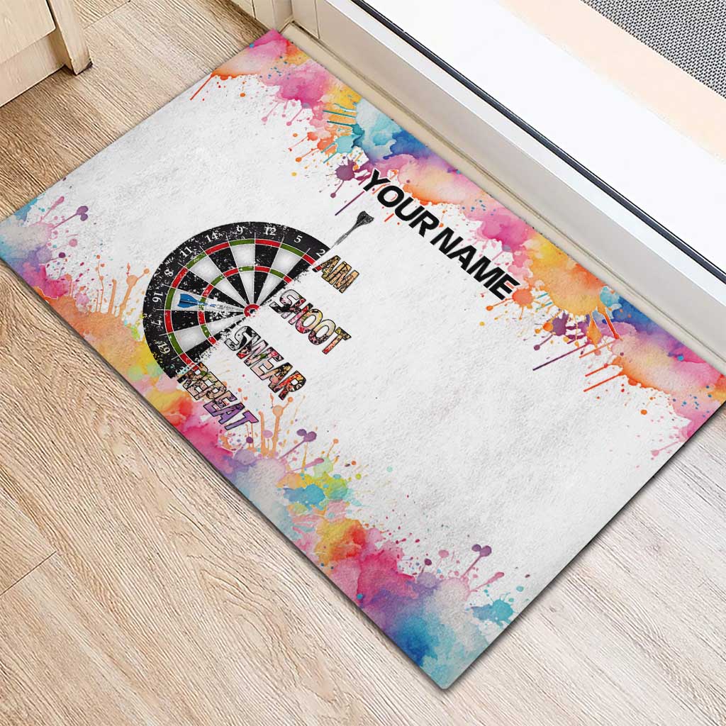 Custom Name Darts Rubber Doormat Funny Dartboards Colorful Paint Aim Shoot Swear Repeat - Wonder Print Shop