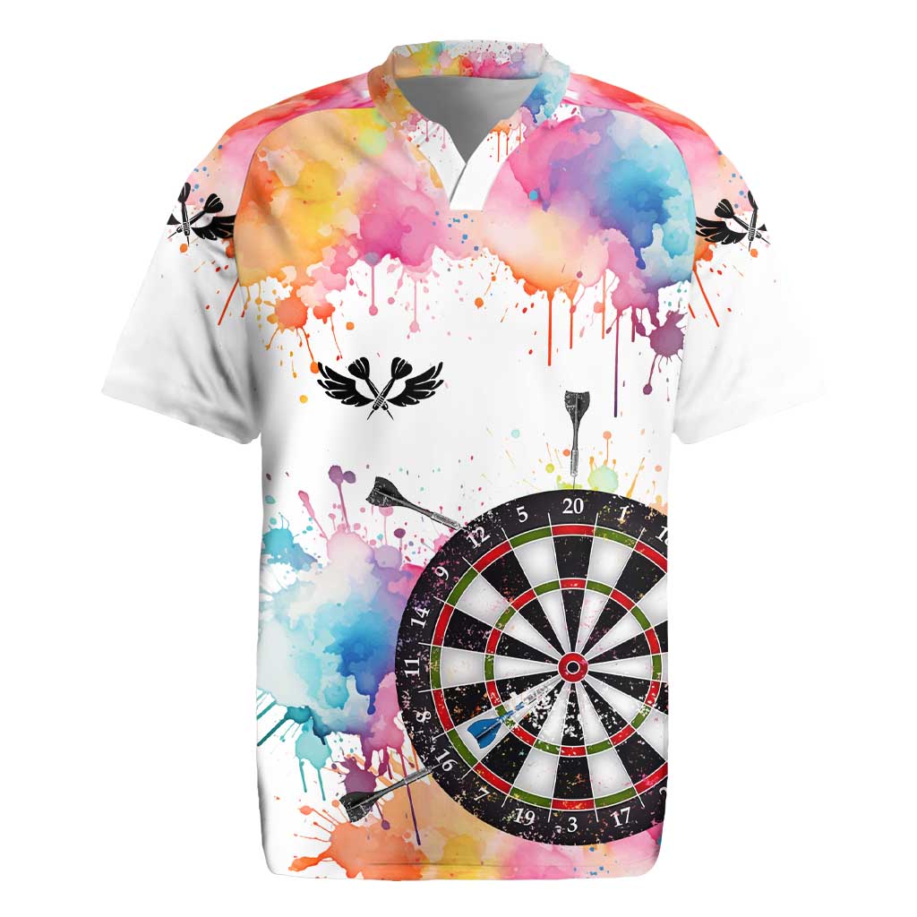 Custom Name Darts Rugby Jersey Funny Dartboards Colorful Paint Aim Shoot Swear Repeat - Wonder Print Shop