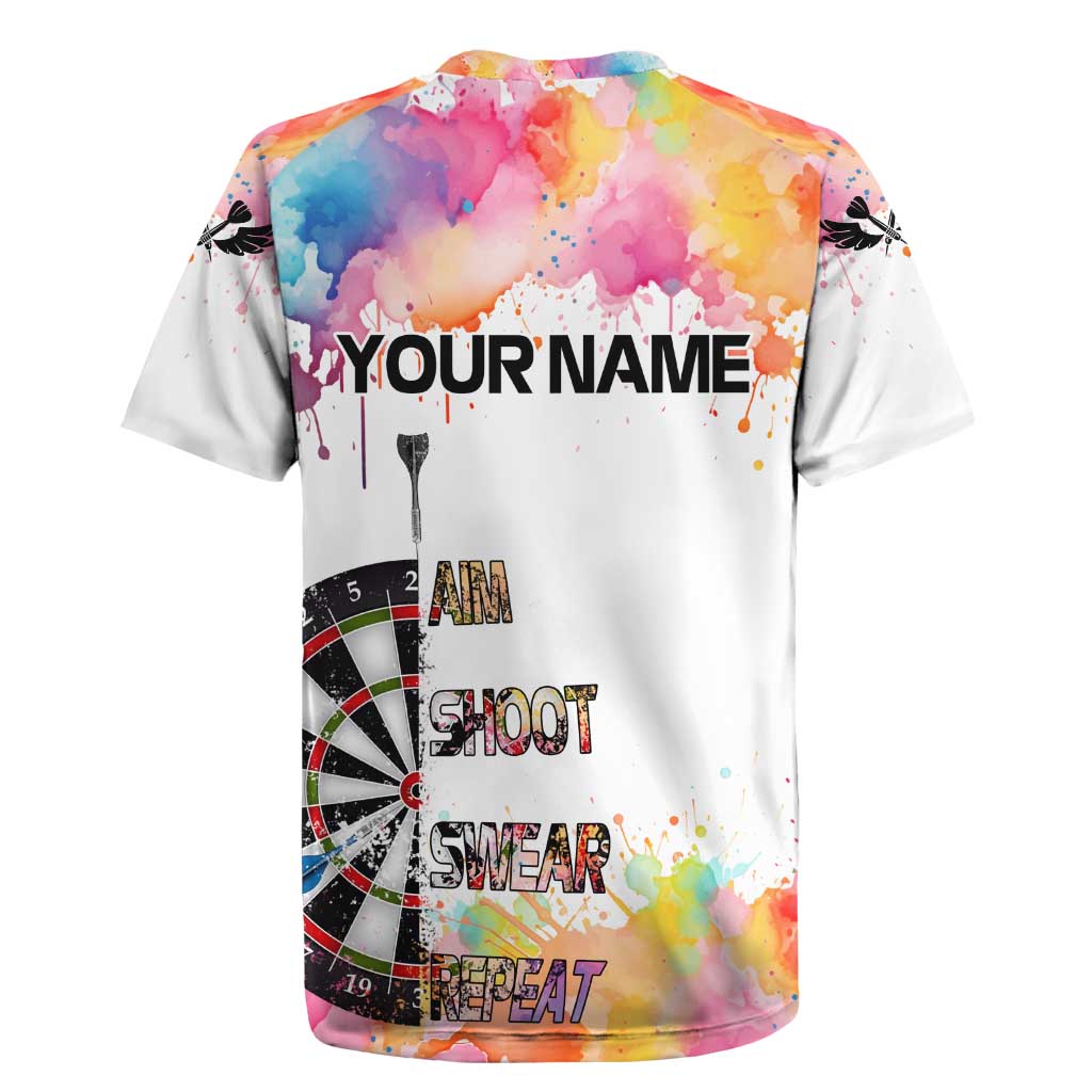Custom Name Darts Rugby Jersey Funny Dartboards Colorful Paint Aim Shoot Swear Repeat - Wonder Print Shop
