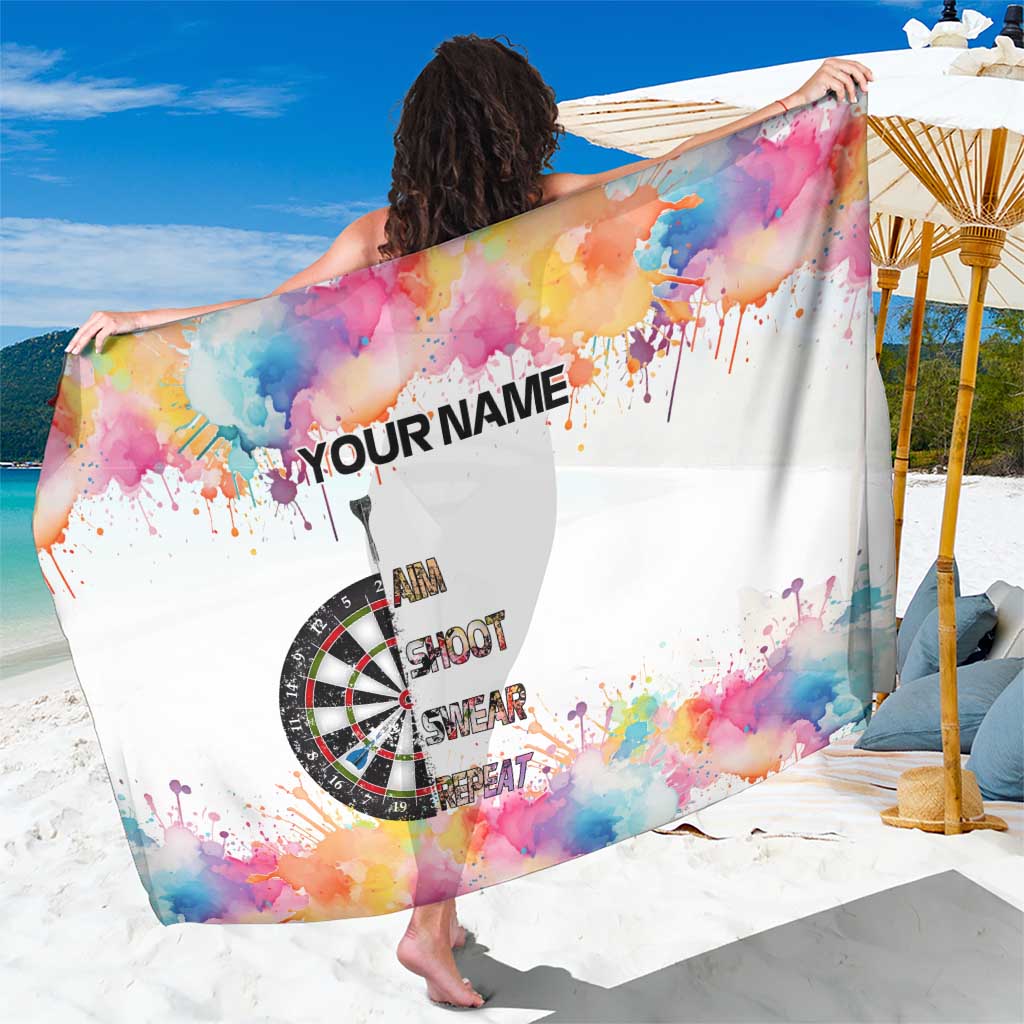 Custom Name Darts Sarong Funny Dartboards Colorful Paint Aim Shoot Swear Repeat - Wonder Print Shop