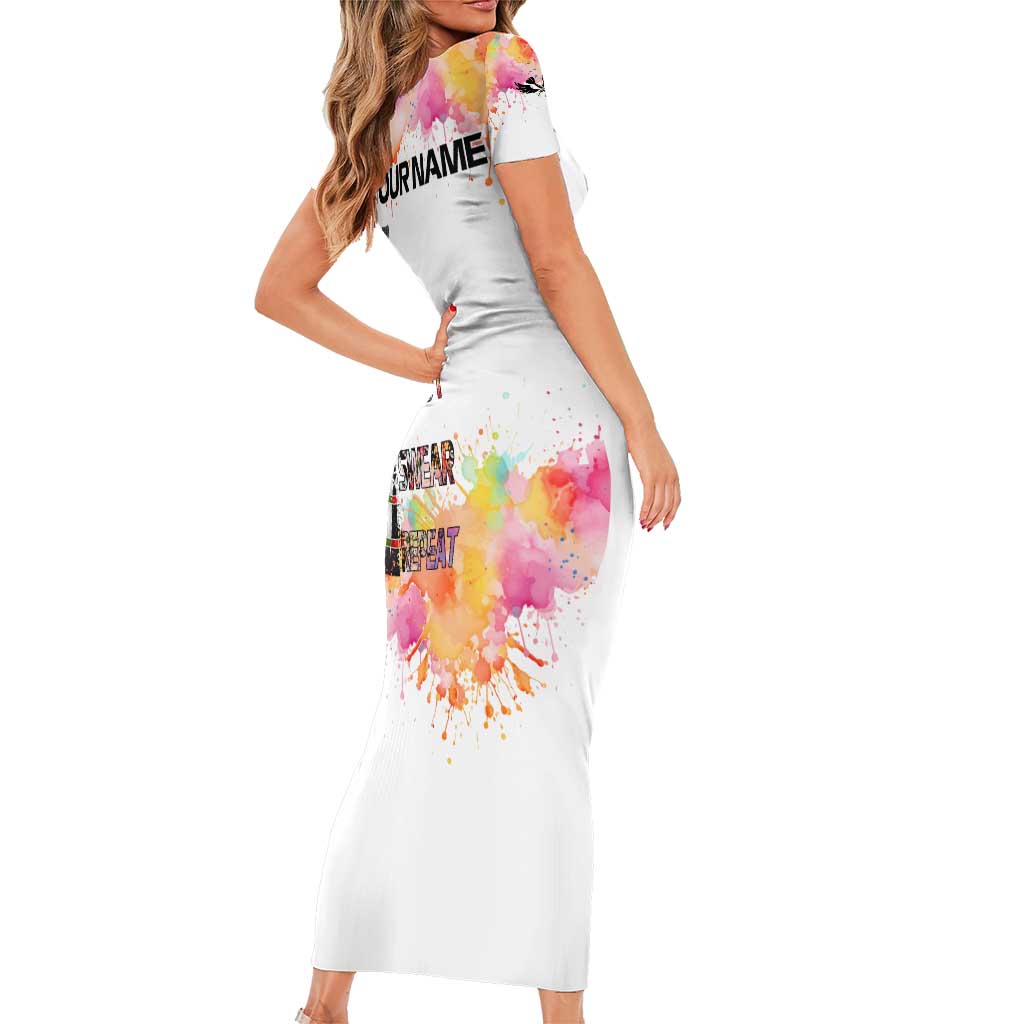 Custom Name Darts Short Sleeve Bodycon Dress Funny Dartboards Colorful Paint Aim Shoot Swear Repeat - Wonder Print Shop