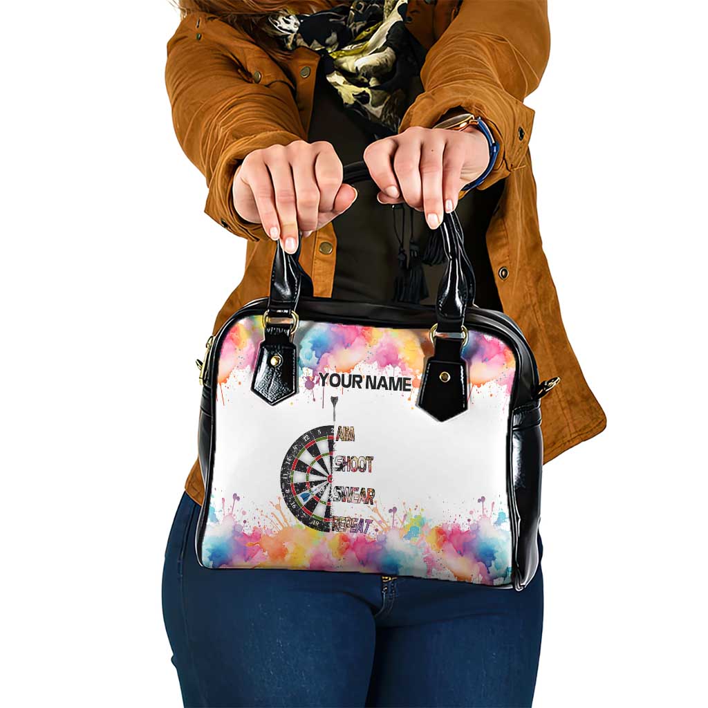 Custom Name Darts Shoulder Handbag Funny Dartboards Colorful Paint Aim Shoot Swear Repeat - Wonder Print Shop