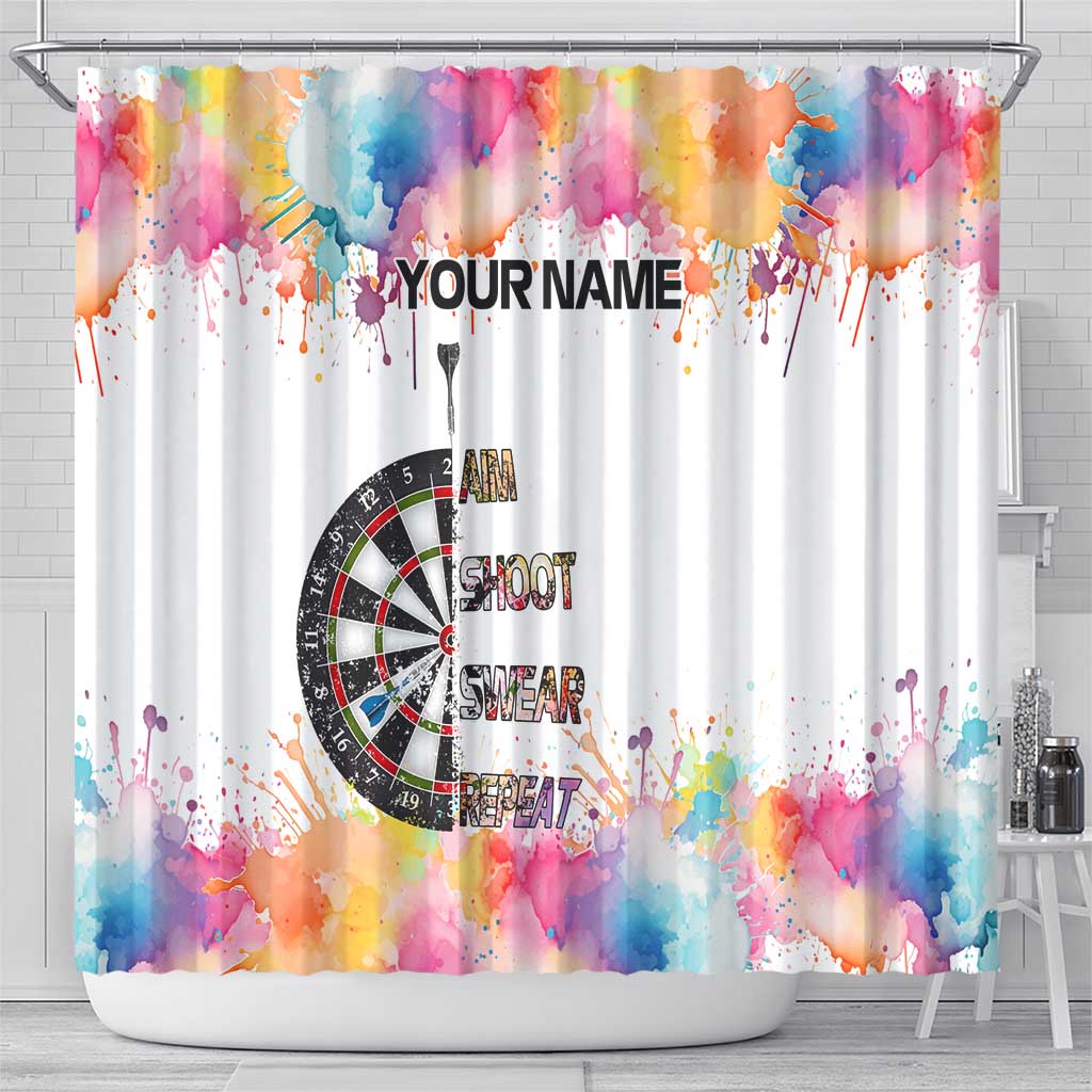 Custom Name Darts Shower Curtain Funny Dartboards Colorful Paint Aim Shoot Swear Repeat - Wonder Print Shop