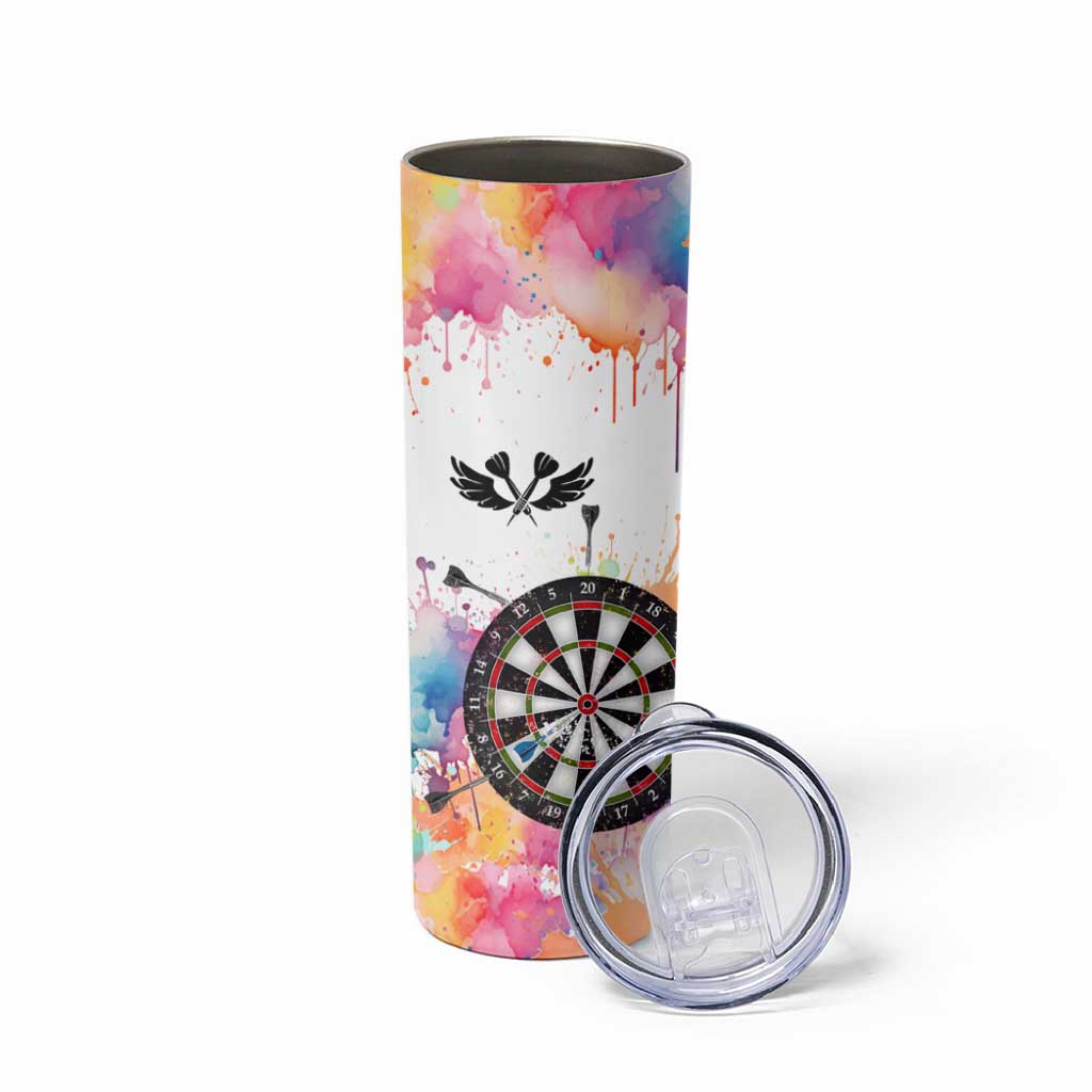 Custom Name Darts Skinny Tumbler Funny Dartboards Colorful Paint Aim Shoot Swear Repeat - Wonder Print Shop