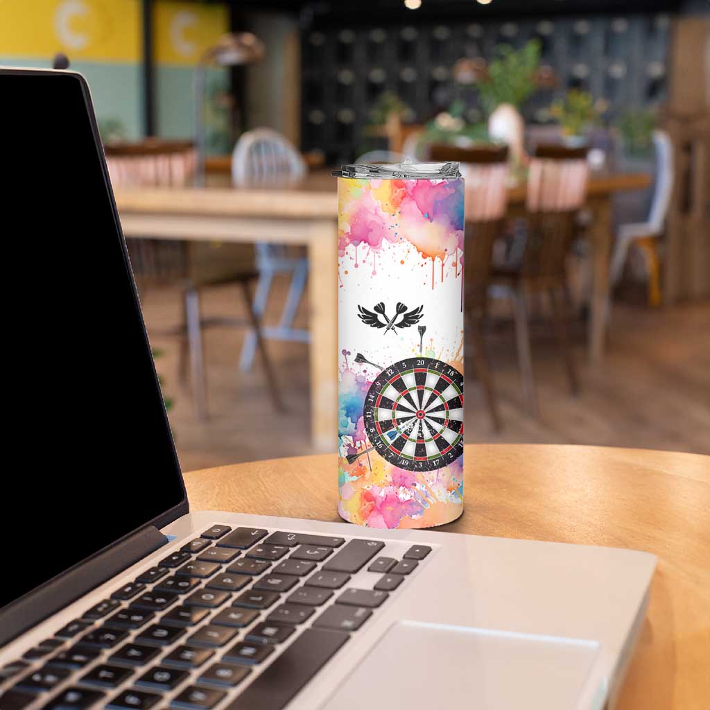 Custom Name Darts Skinny Tumbler Funny Dartboards Colorful Paint Aim Shoot Swear Repeat - Wonder Print Shop